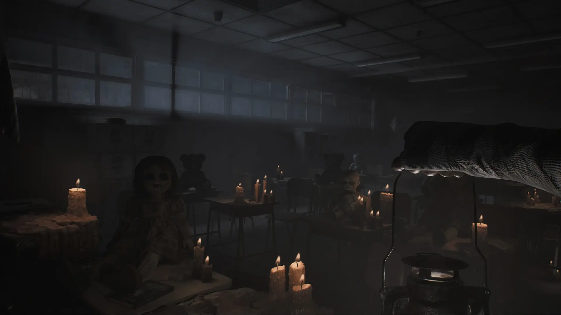A disturbing doll and revolver on a desk in Black Lake